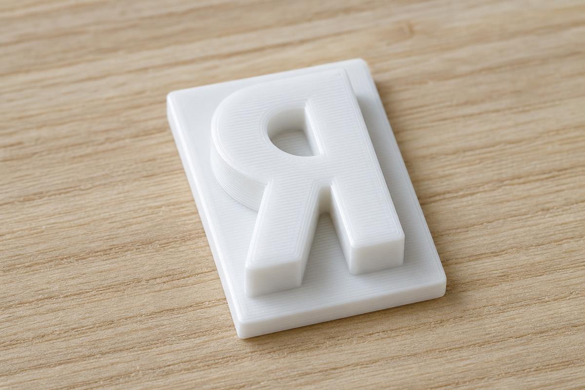 Macro close-up of two letter stamp tiles, one showing the raised mirrored letter on its face and one turned over to show the plain flat back
