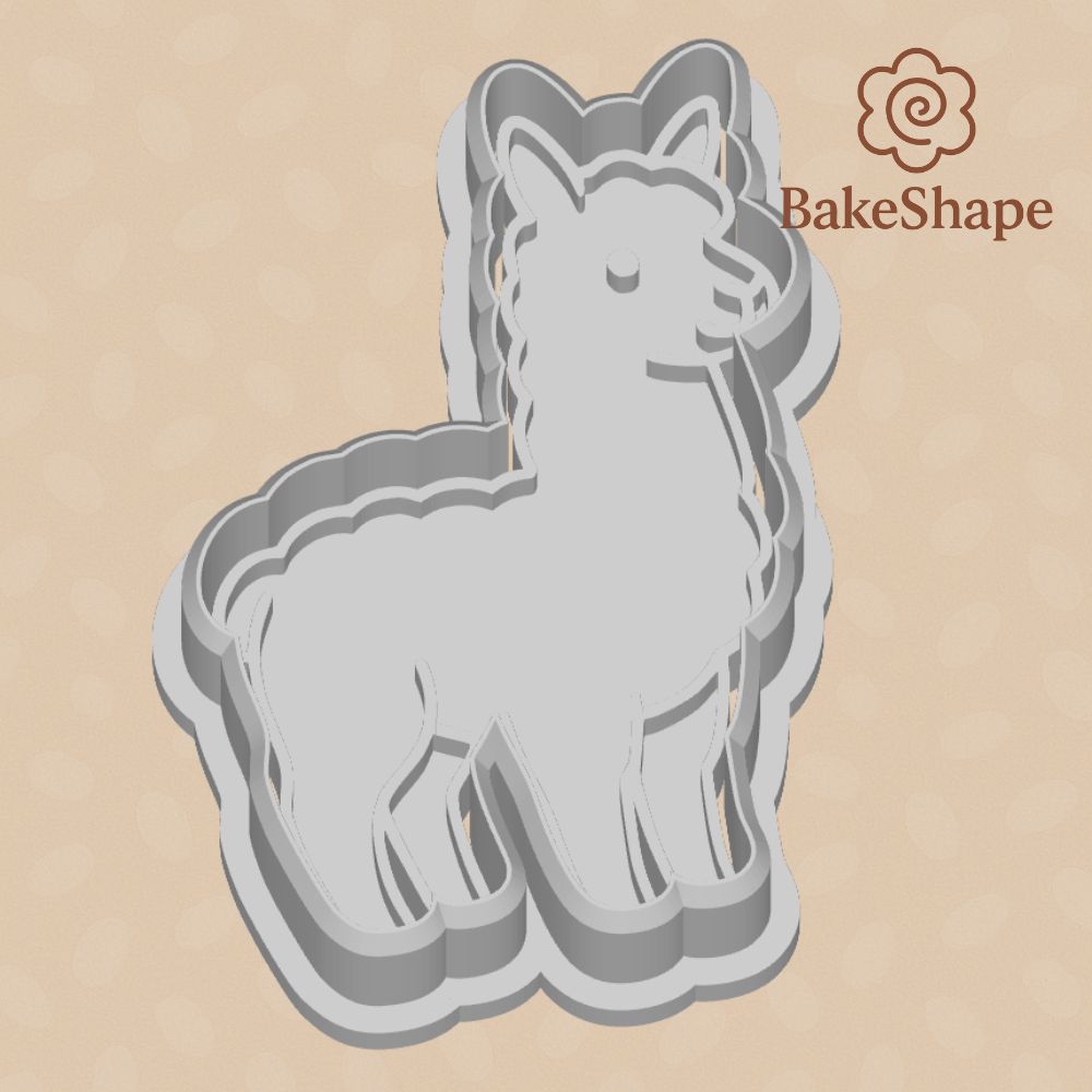 3D printable alpaca cookie cutter STL file with fluffy farm animal design