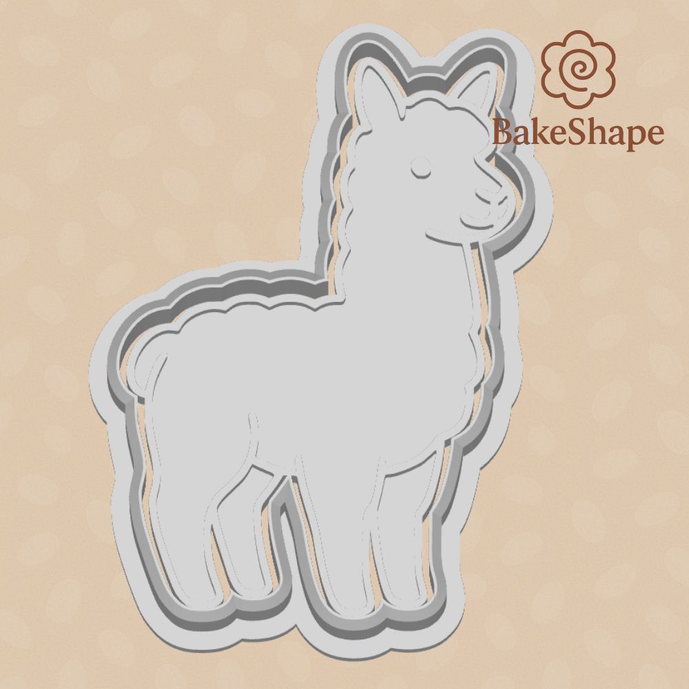 3D printable alpaca cookie cutter STL file with fluffy farm animal design