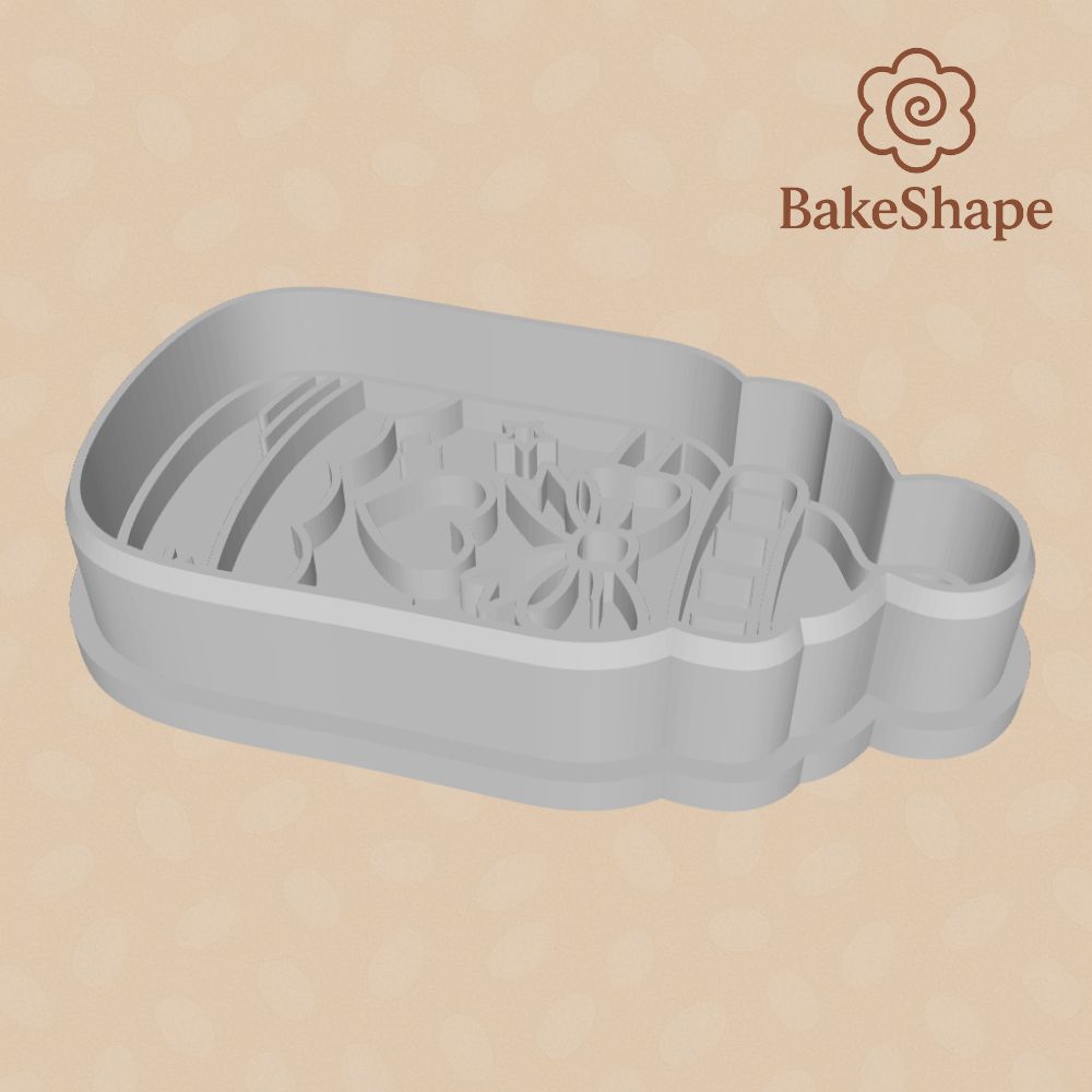 Baby bottle embosser stamp STL with heart and stars for fondant