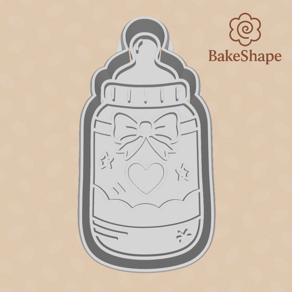 Baby bottle cookie cutter and embosser STL for baby showers