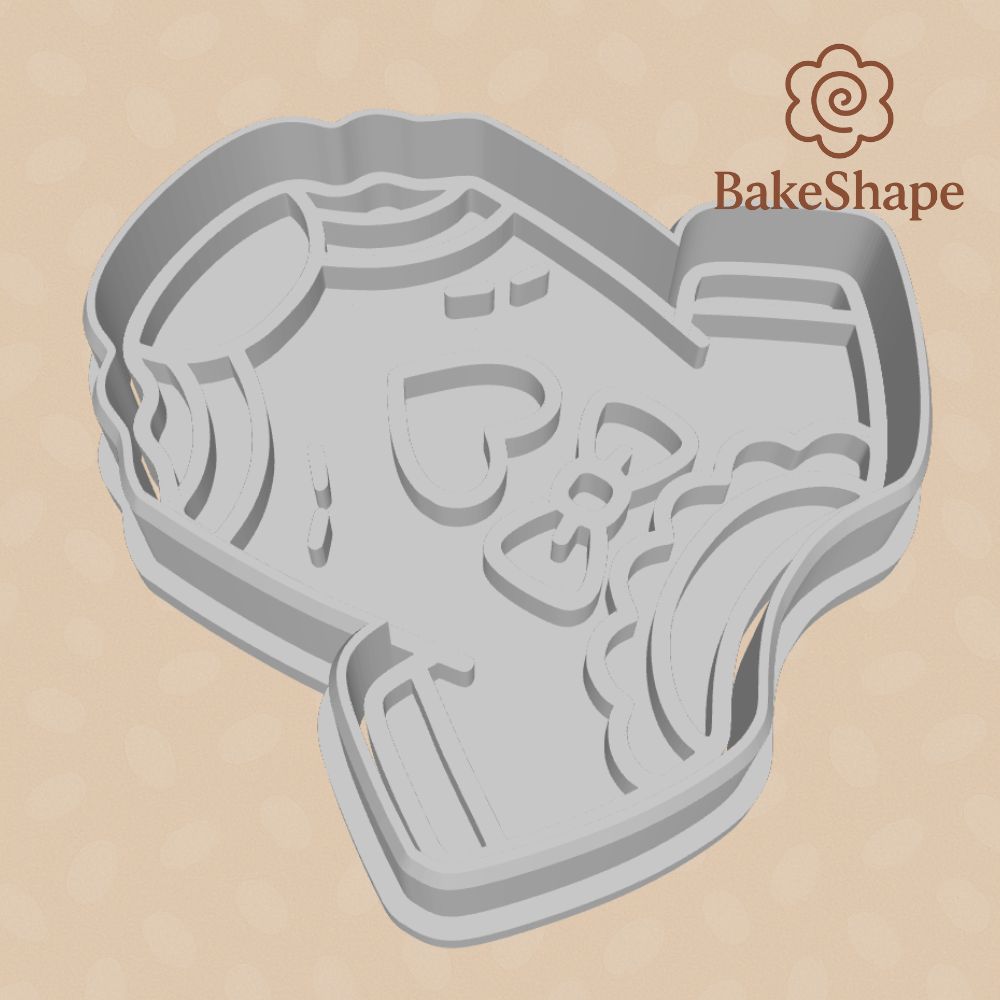 Embosser stamp of baby onesie with bow and heart design