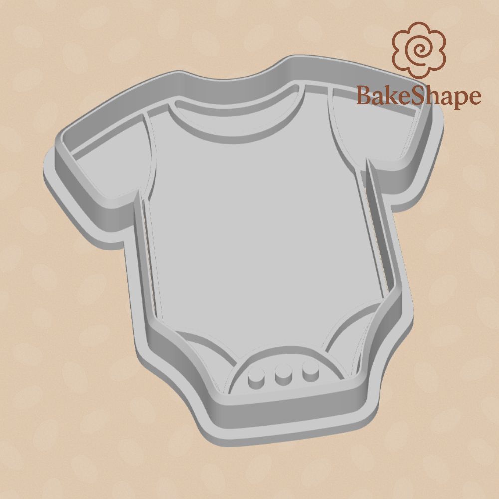 3D printable baby onesie cookie cutter STL with plain romper design and button detail