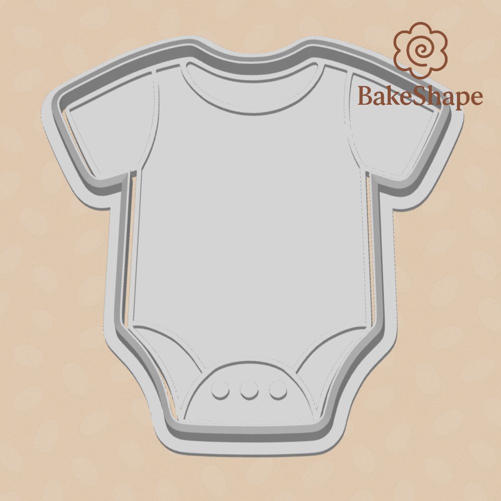 3D printable baby onesie cookie cutter STL with plain romper design and button detail