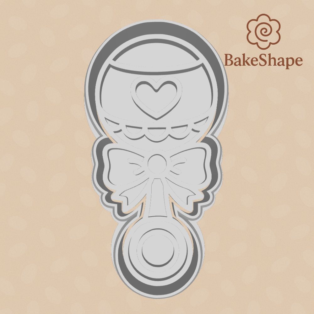 Baby rattle cookie cutter and embosser STL file for baby showers
