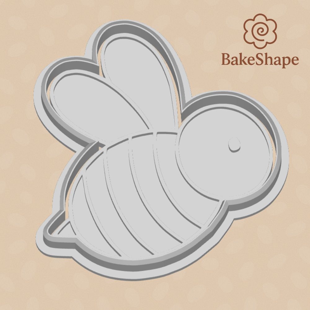 3D printable bumble bee cookie cutter STL file with bold stripes and cute wings