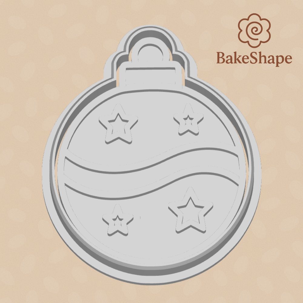 Christmas bauble cookie cutter and embosser STL – front view