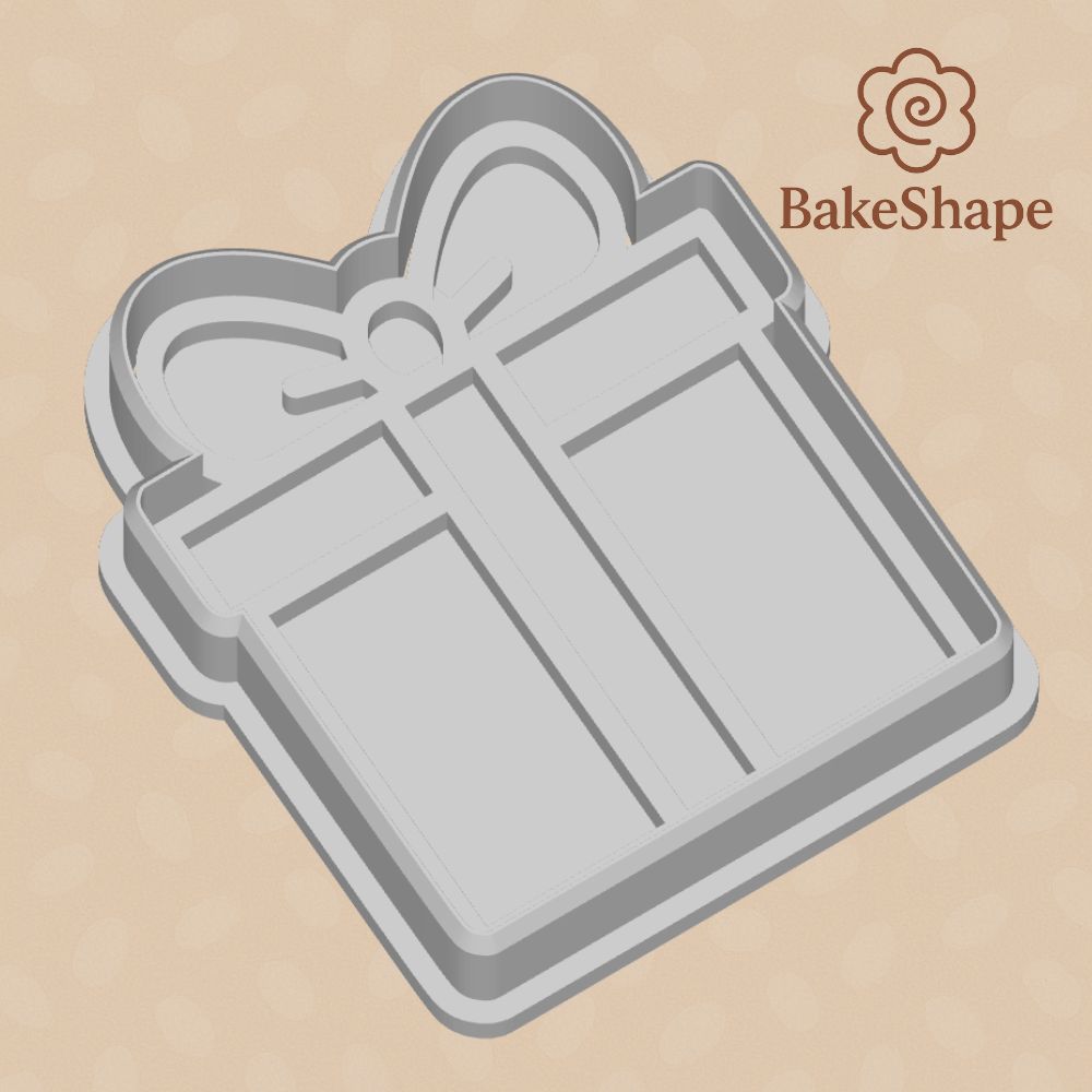 Christmas present cookie cutter and embosser STL – top-down view