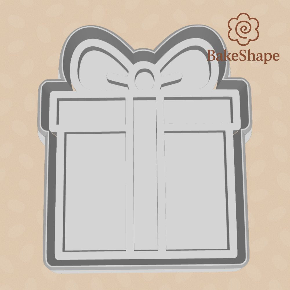 Christmas present cookie cutter and embosser STL – top-down view