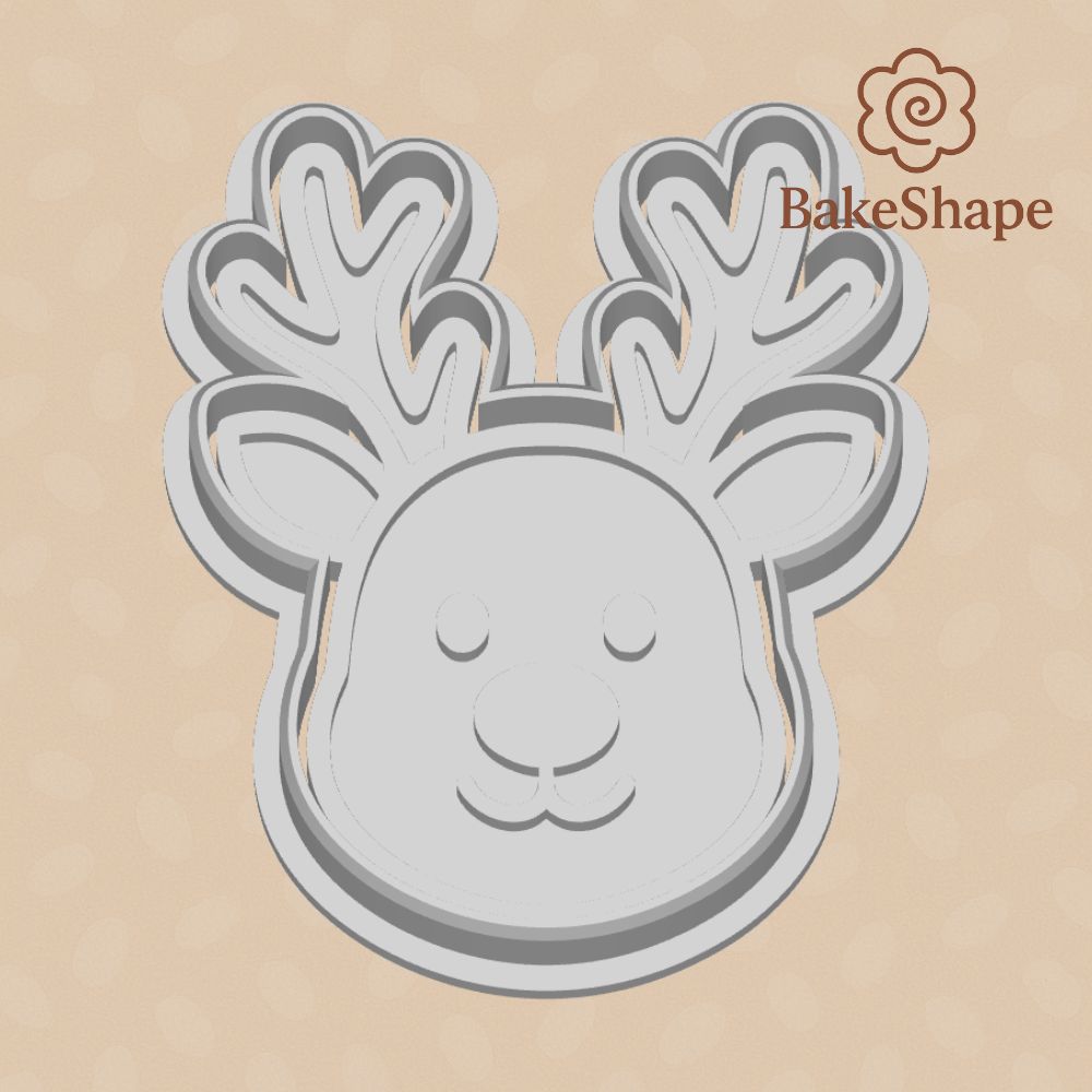 Christmas reindeer cookie cutter and embosser STL file - top-down view