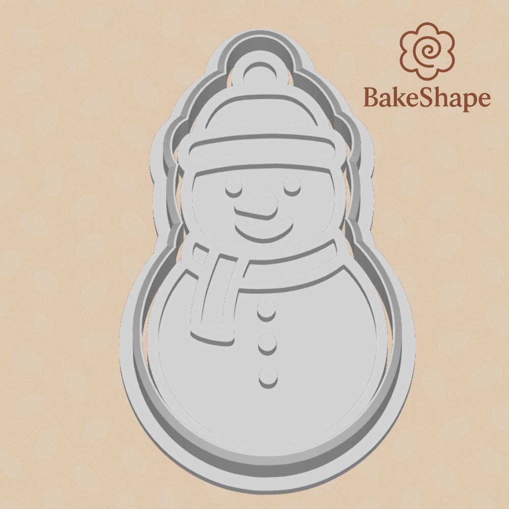 Christmas snowman cookie cutter and embosser STL – front view