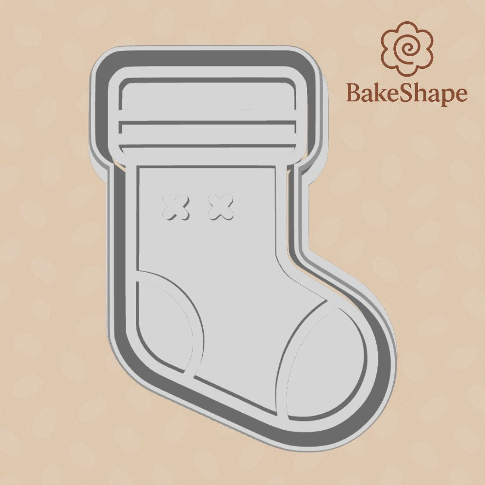 Christmas stocking cookie cutter STL file with embossed stitch details
