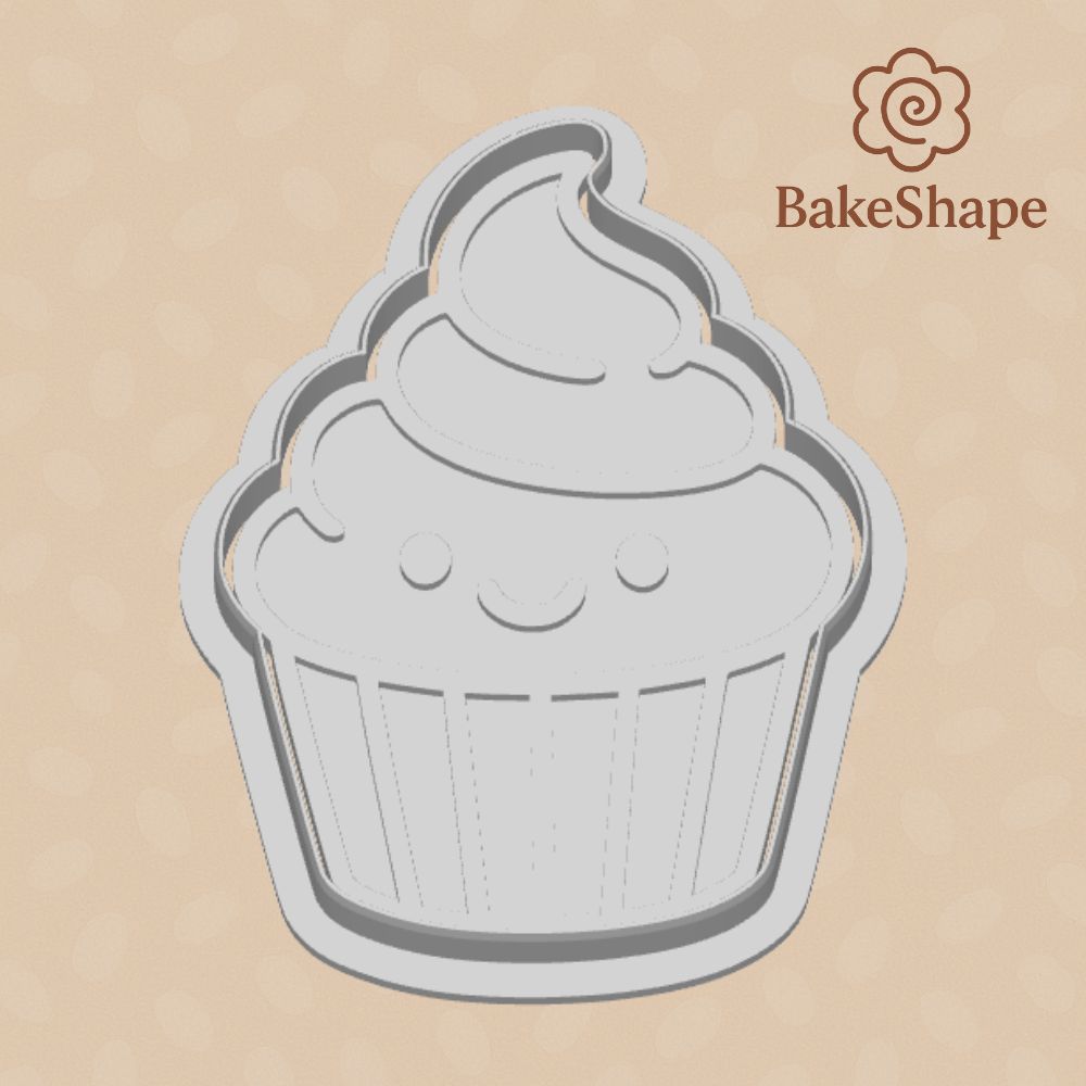 Cupcake face cookie cutter and embosser STL file for fondant and cookies