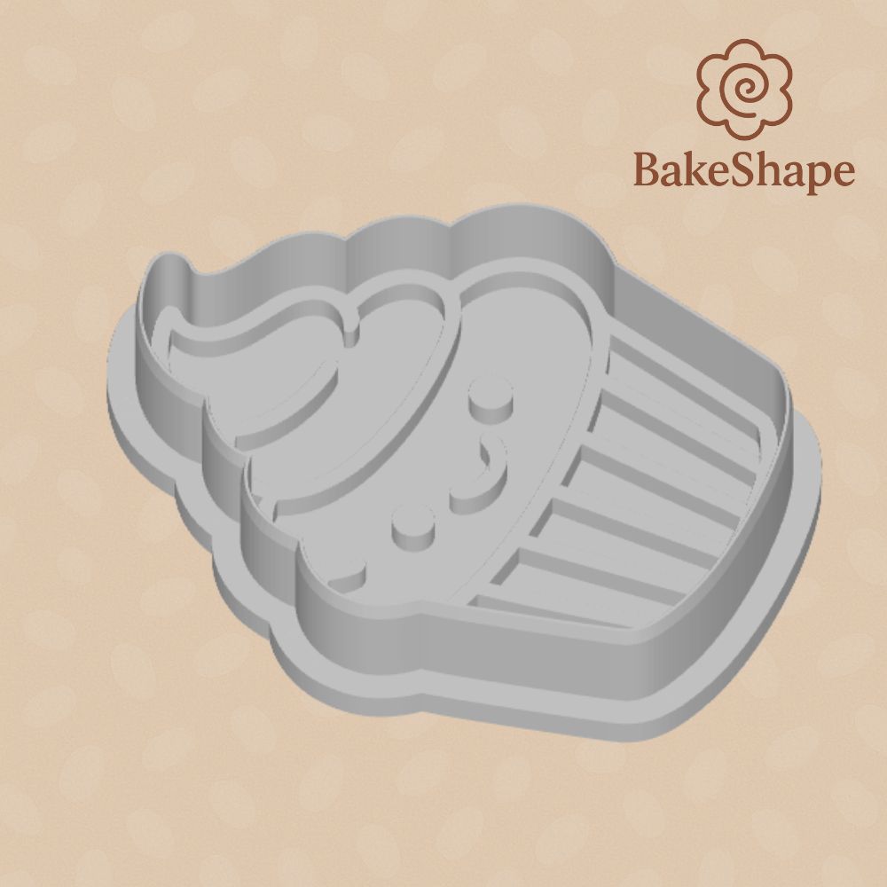 Cupcake face cookie cutter and embosser STL file for fondant and cookies