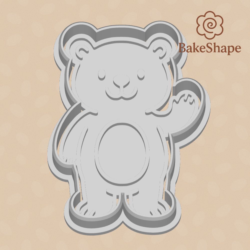 3D printable cute bear cookie cutter and embosser STL file for fondant and cookies