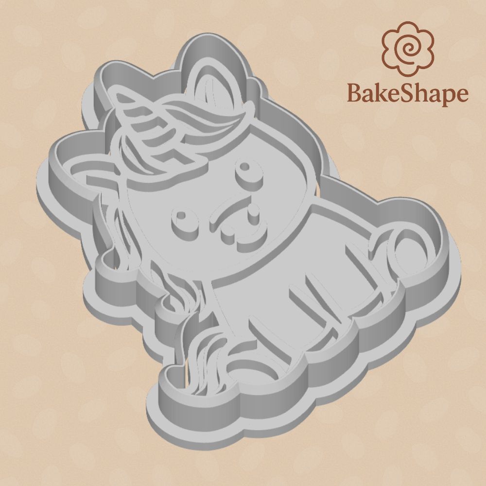 Cute unicorn cookie cutter and embosser STL – sitting pose design