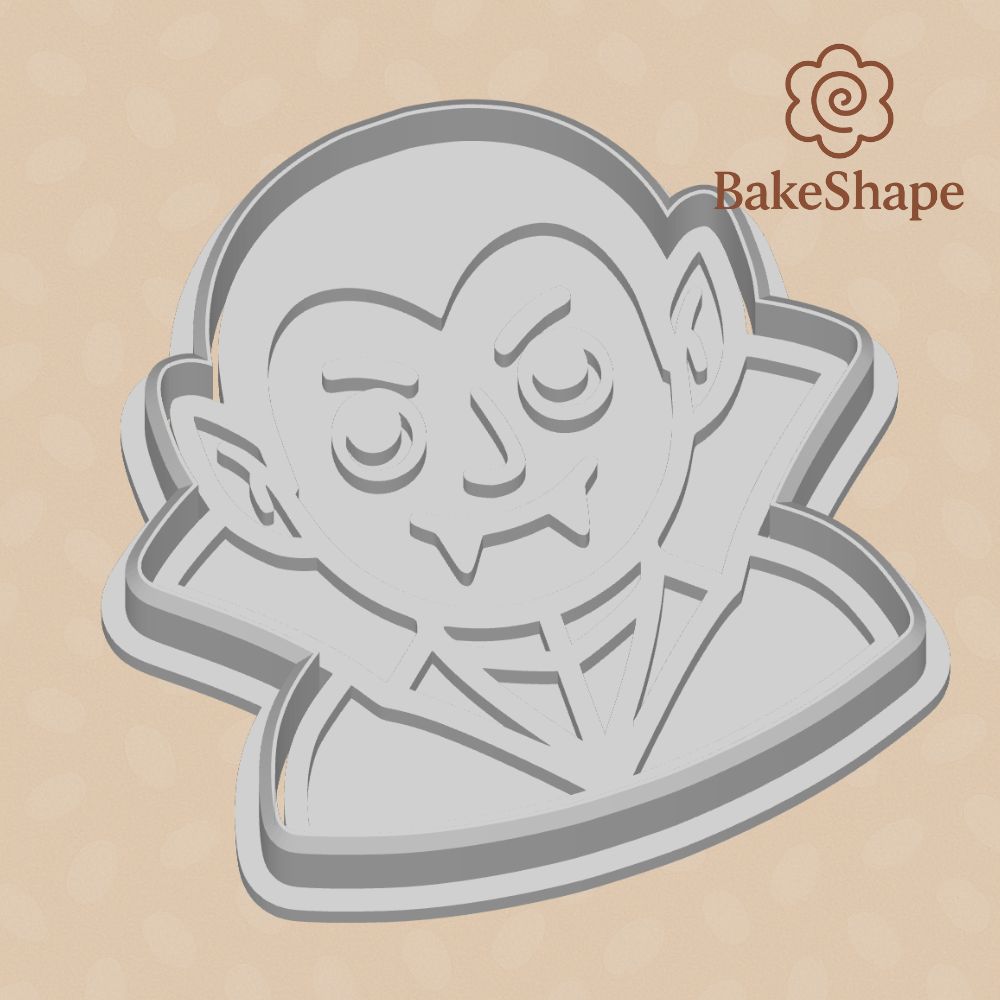 Dracula cookie cutter and embosser STL – vampire design for Halloween