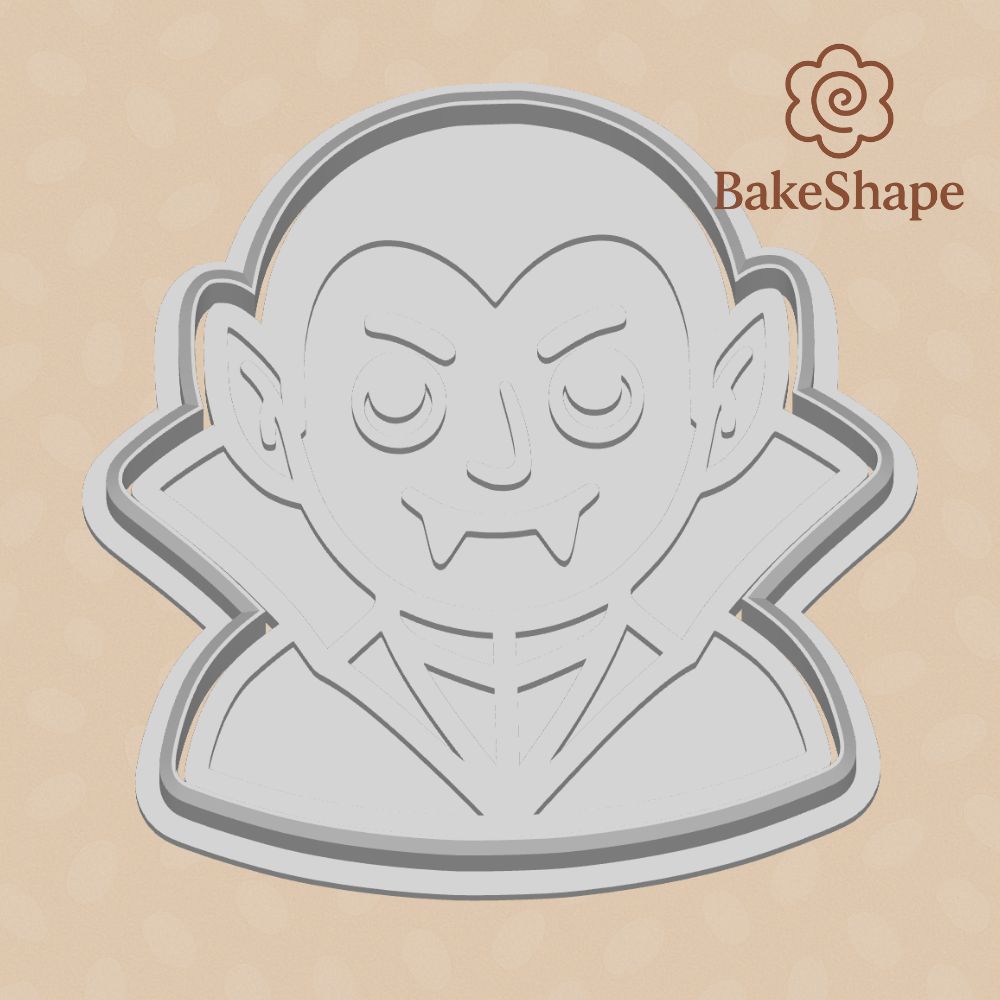 Dracula cookie cutter and embosser STL – vampire design for Halloween