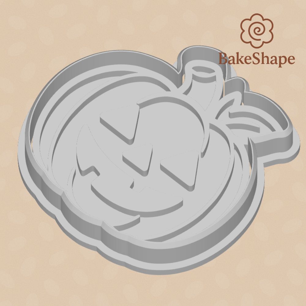 Halloween pumpkin cookie cutter and embosser STL – jack-o’-lantern design