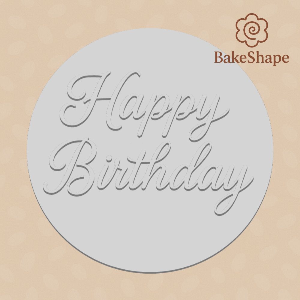 Happy Birthday script cookie stamp STL file with 67mm design for cookies and fondant