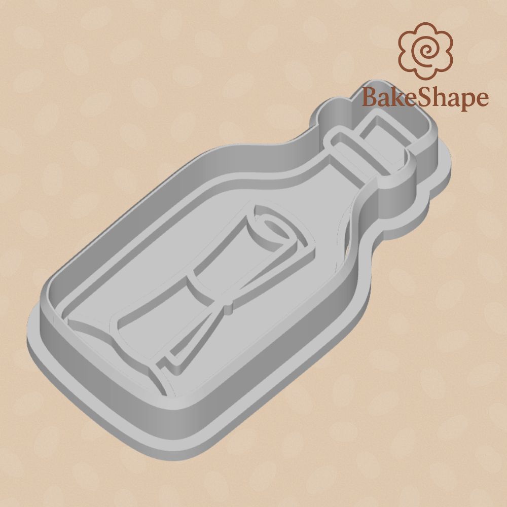 Scroll-in-bottle cookie cutter STL for nautical bakes and fondant
