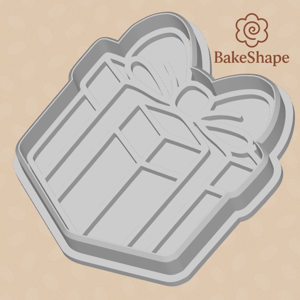 3D printable present cookie cutter STL with bow and ribbon detail