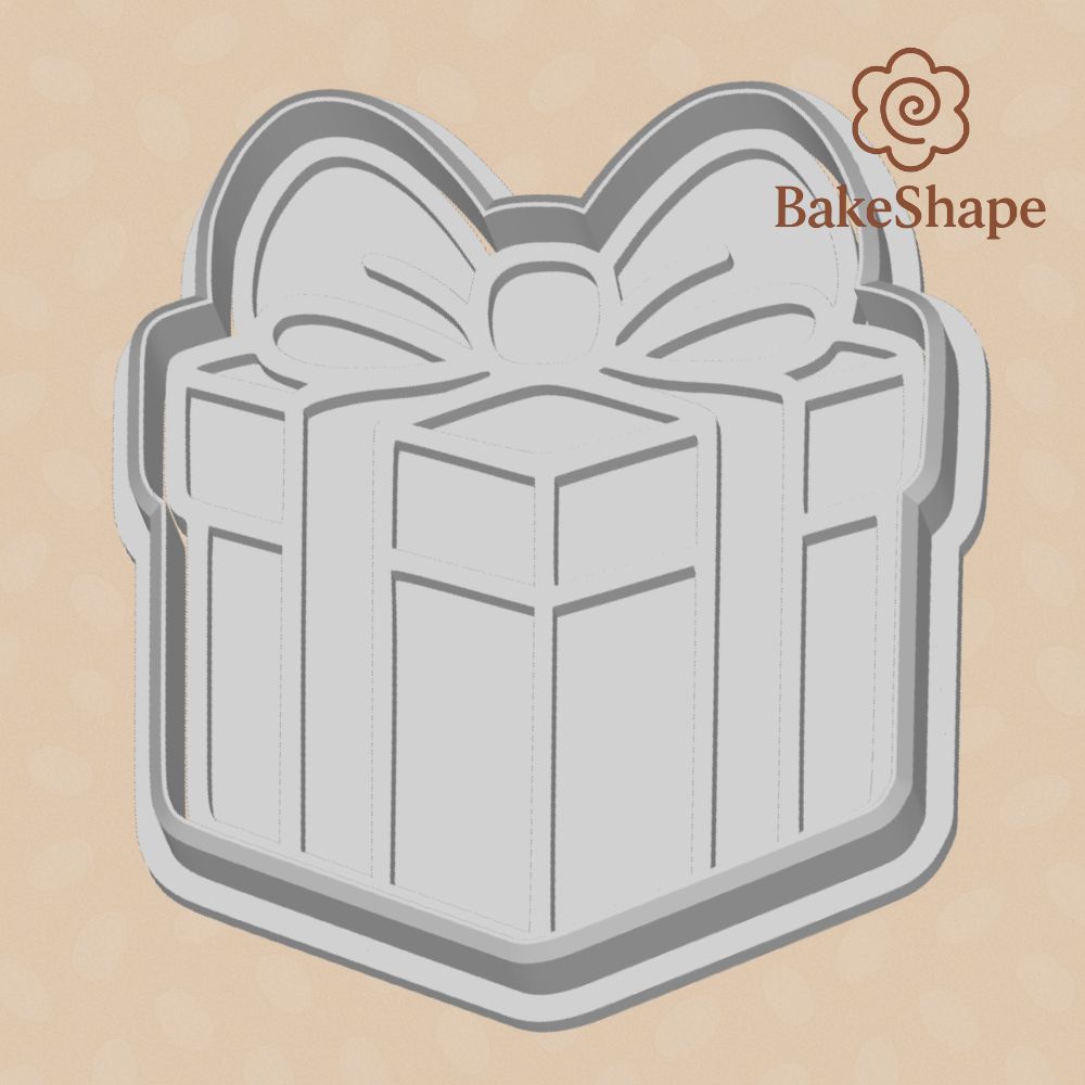 3D printable present cookie cutter STL with bow and ribbon detail