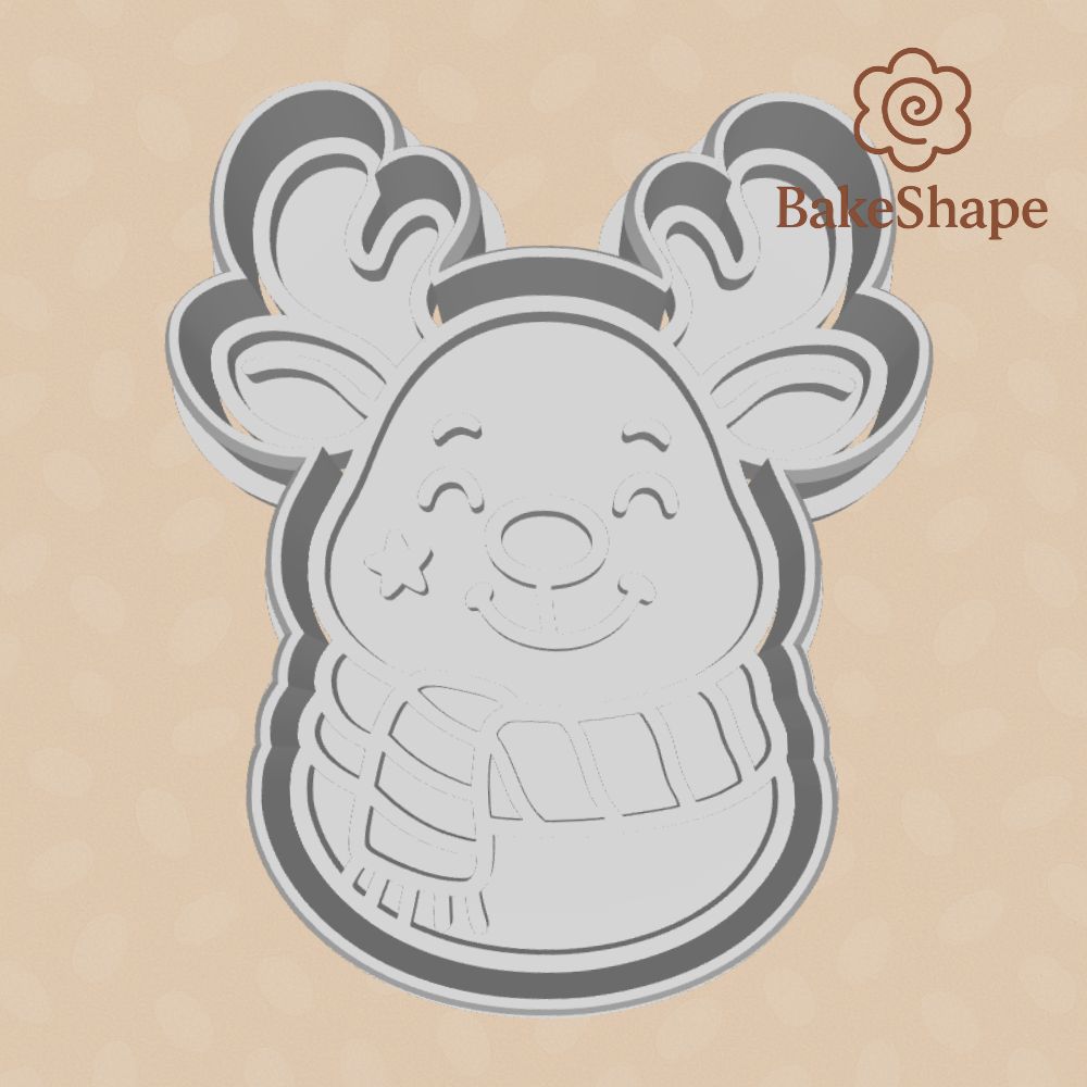 Reindeer cookie cutter and embosser STL file for Christmas baking