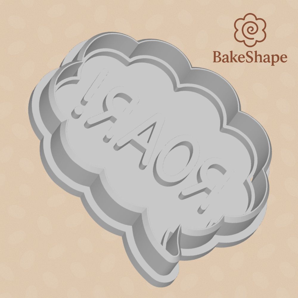Side view of dinosaur ROAR cookie cutter STL showing clean comic-style outline
