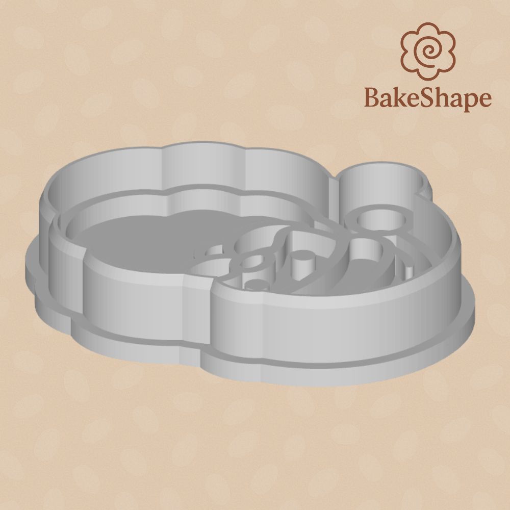 Santa face cookie cutter STL file for 3D printing – top view of cutter and embosser