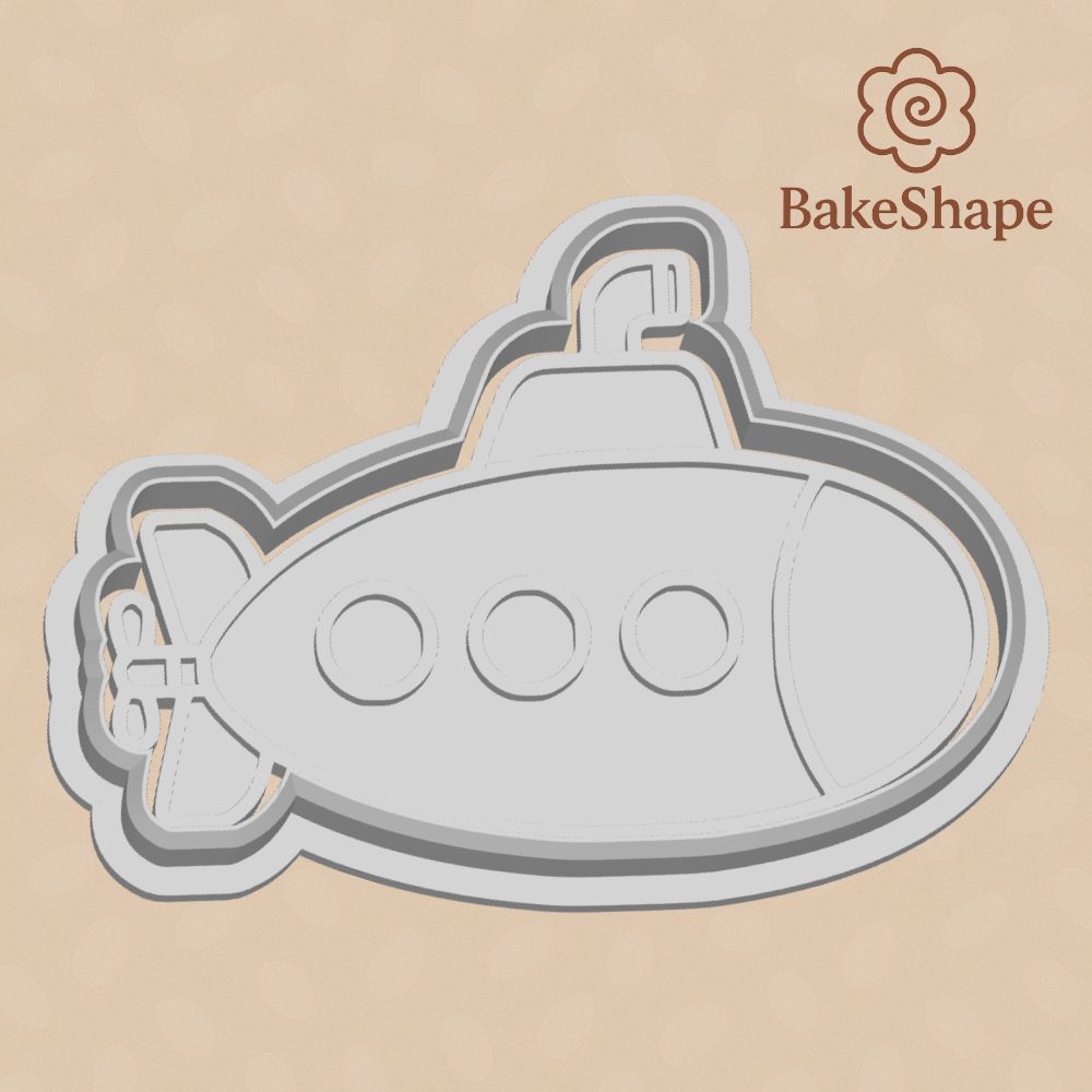 3D printable submarine cookie cutter STL file with portholes and periscope design
