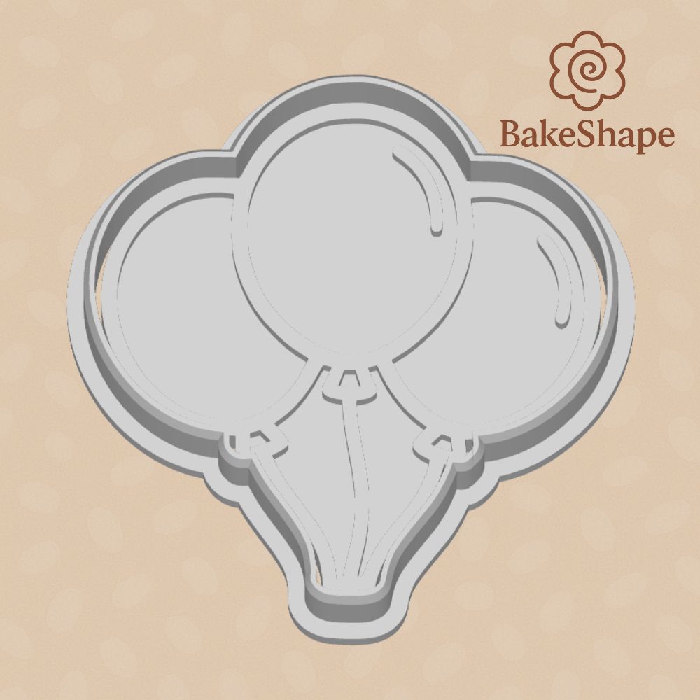 Balloon cookie cutter STL shown on beige BakeShape background