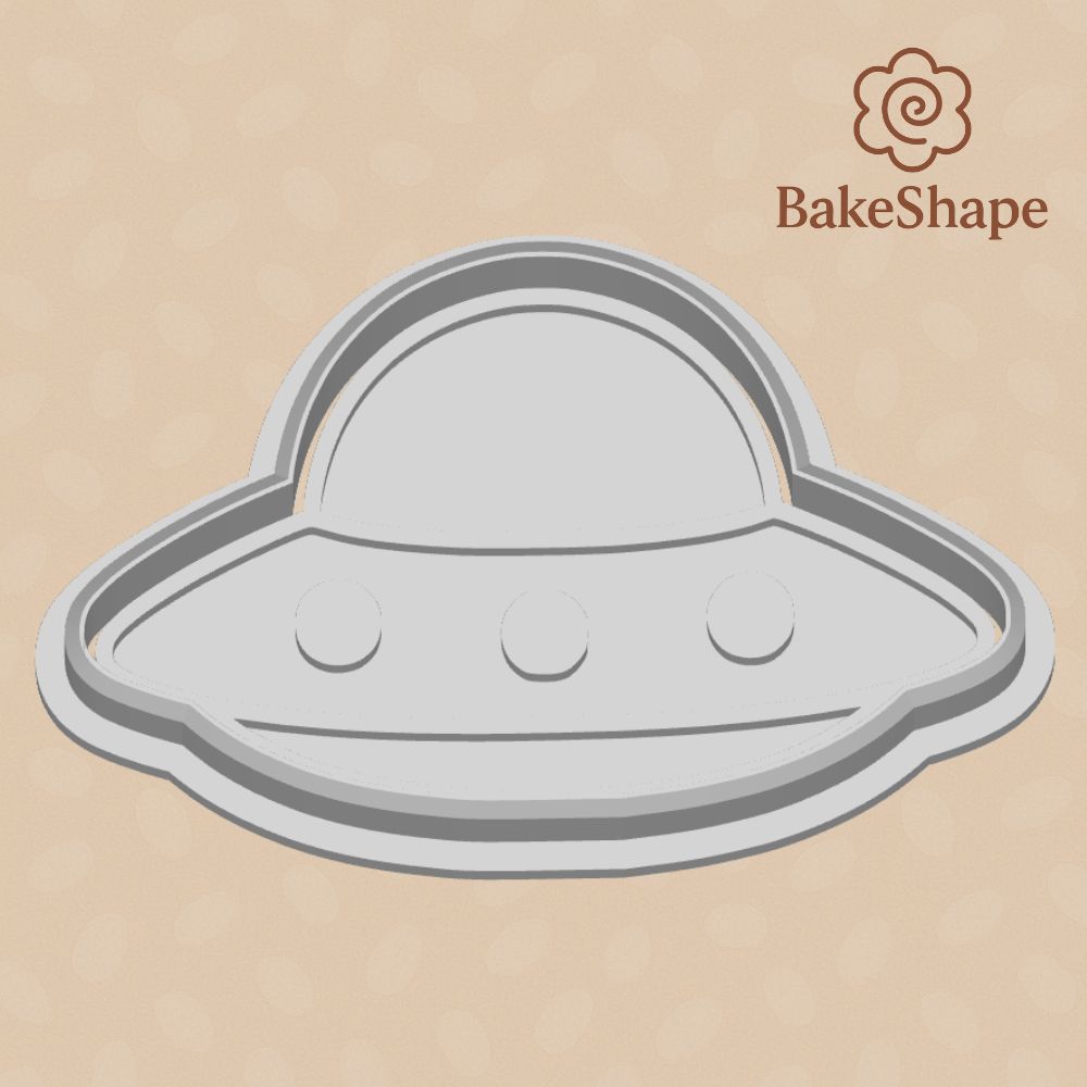 3D printable UFO cookie cutter STL file with porthole and dome details